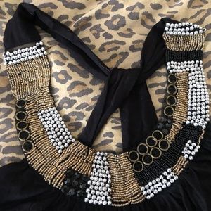 Gemstone black beaded scoop tank shark hem gold & silver details